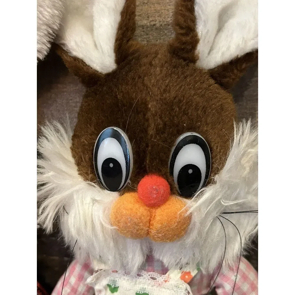 80's Set Of 2 Bunny's Brown Rabbits Dressed Cute Shaggy‎ Collectible Toy